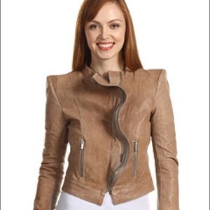 Fitted Authentic BCBG MAXAZRIA Beige Leather XS